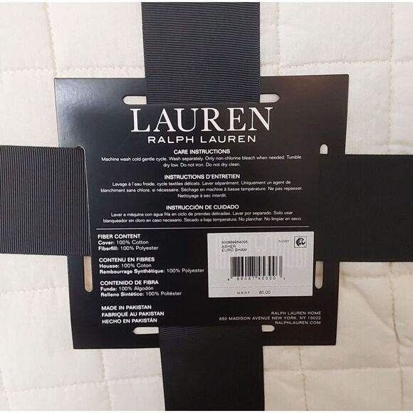 Ralph Lauren ASHER Ivory Cotton Poly Fiberfill Quilted European Euro Pillow Sham - Picture 8 of 9